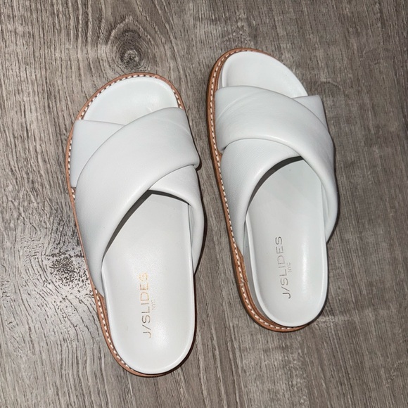 J SLIDES ROLAND WHITE LEATHER PUFFY CROSSOVER SANDALS SLIDES 5.5 ANTHROPOLOGIE - Picture 7 of 11